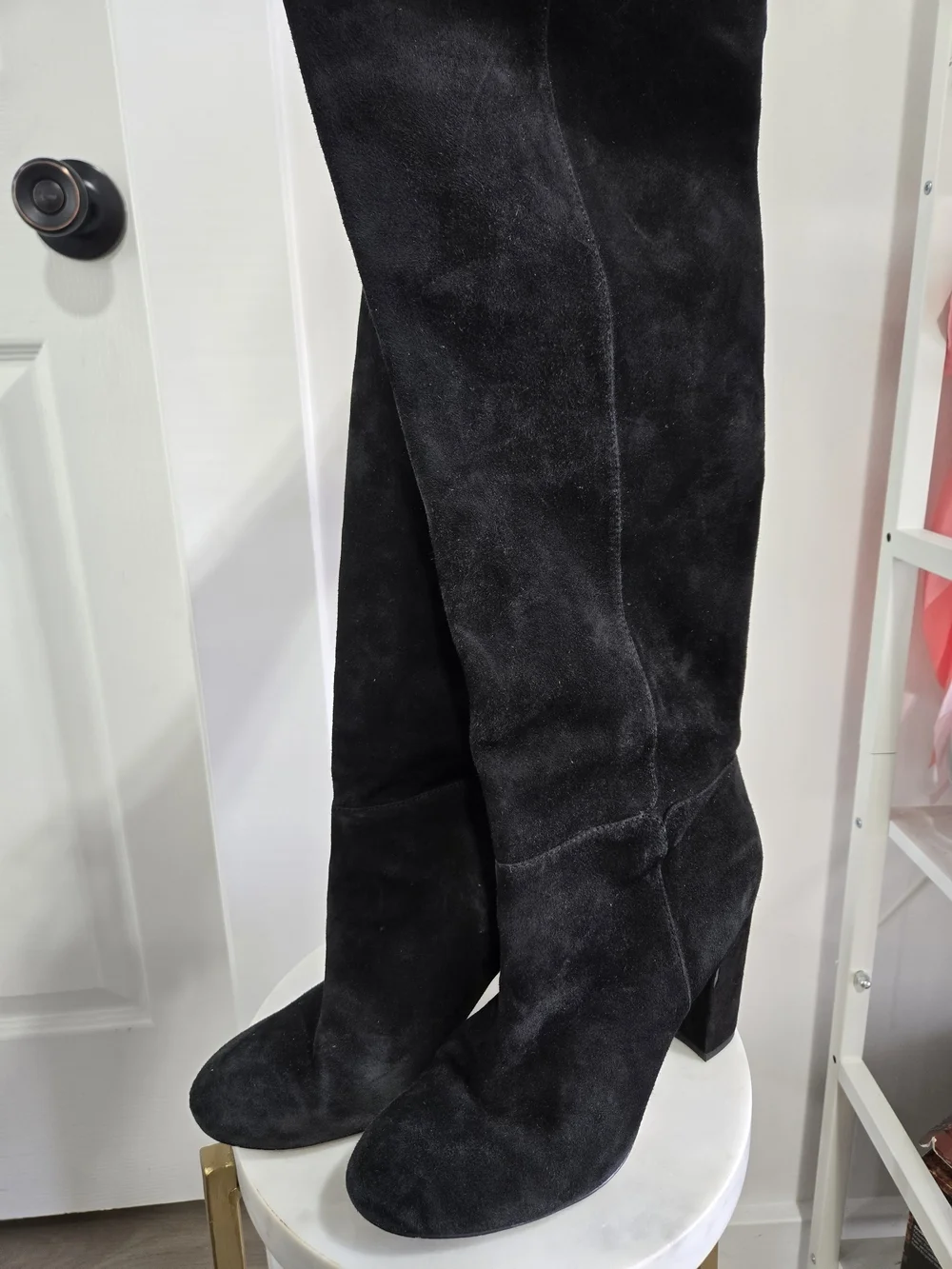 Sam Edelman Boots Black Suede Knee-High Block Heel Boots